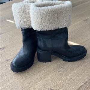 Marc Fisher Black Boots with Cream Shearling